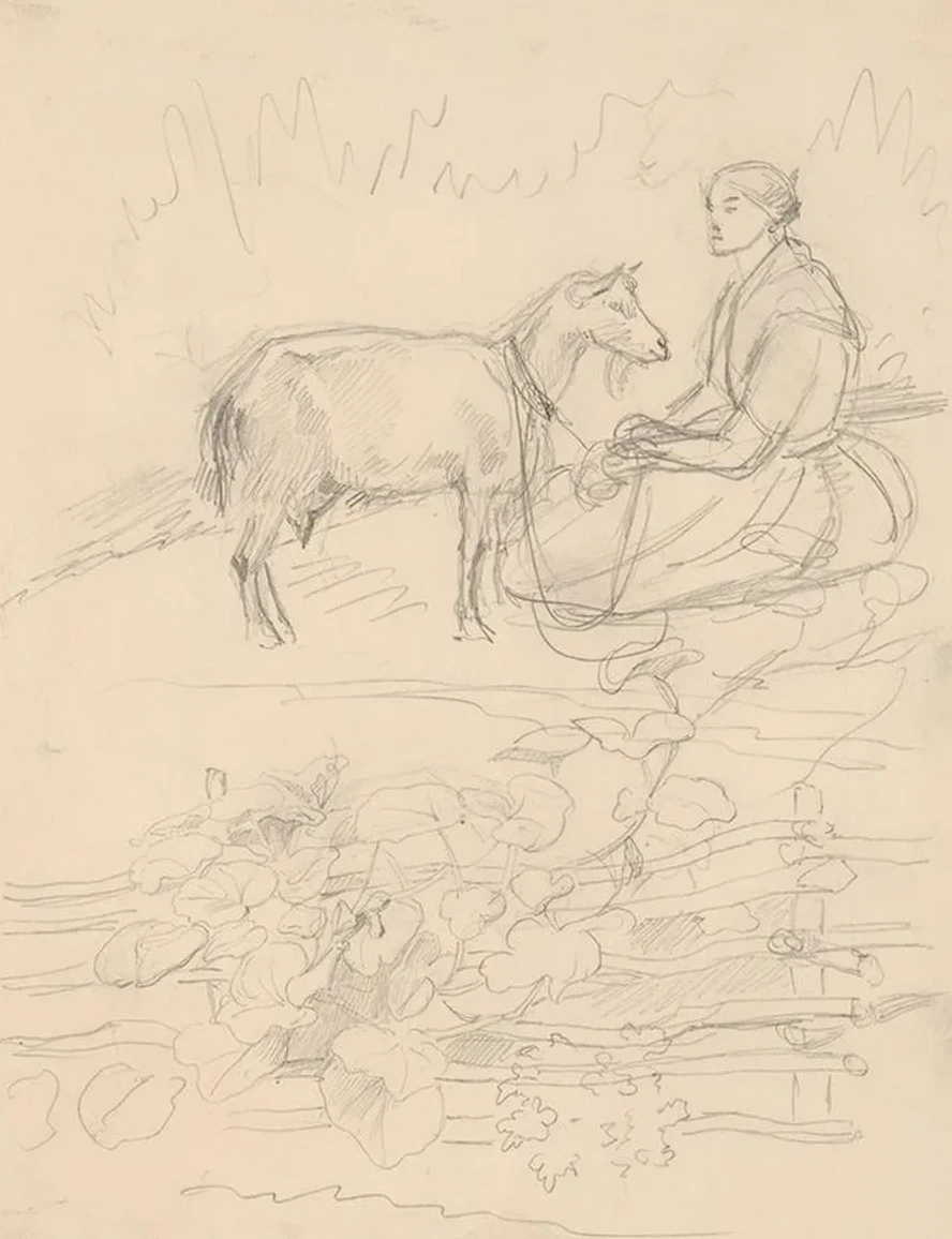 A Shepherdess with a Goat