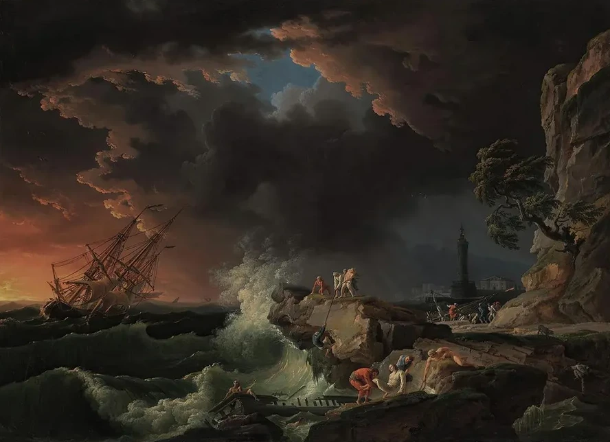 A Shipwreck with Figures Coming Ashore
