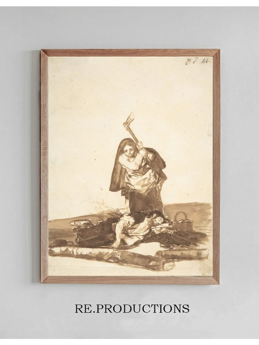 A Woman About to Attack a Sleeping Man with an Axe
