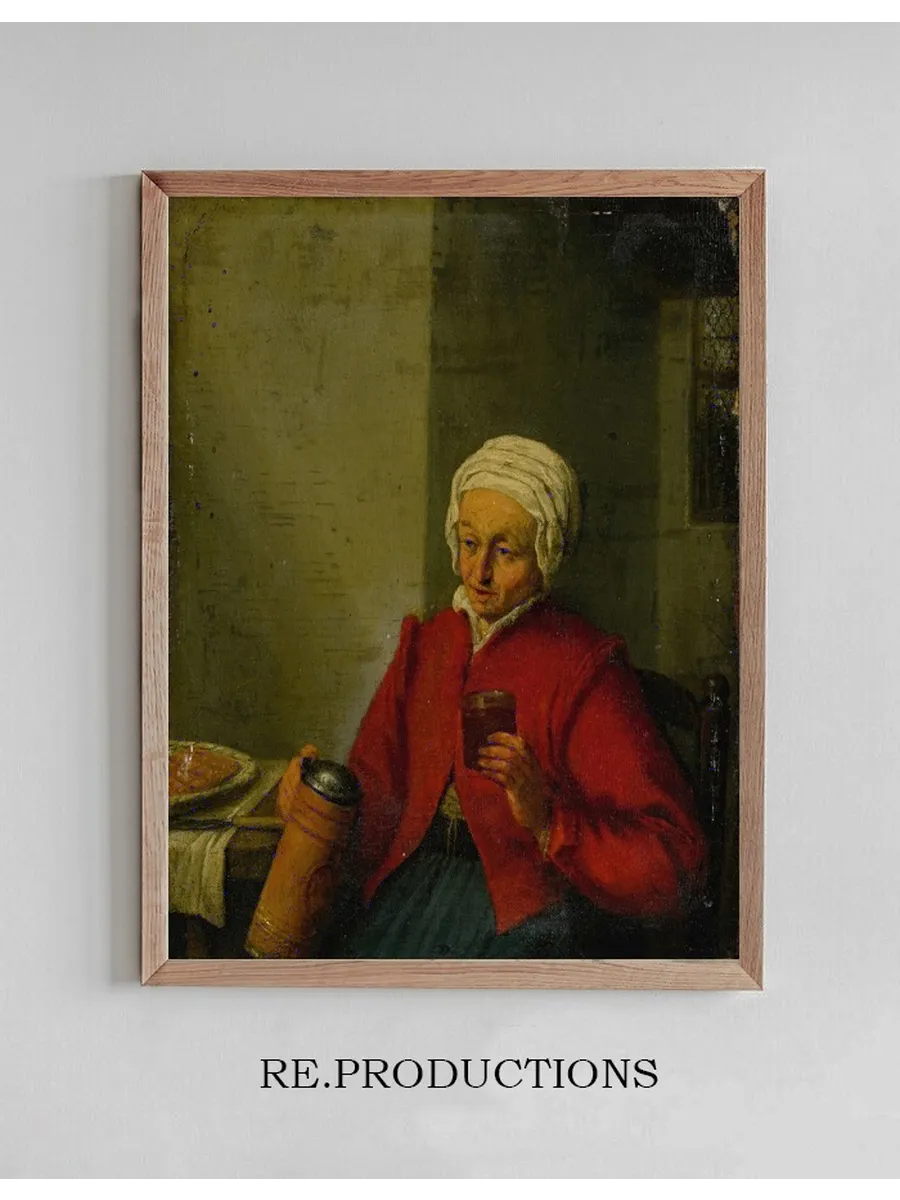 A Woman Holding a Jug and a Cup