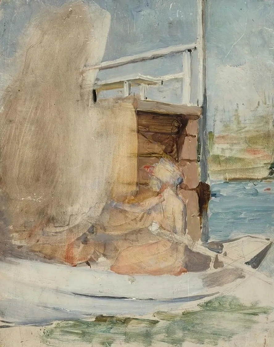 A Woman in a Boat at the Pier