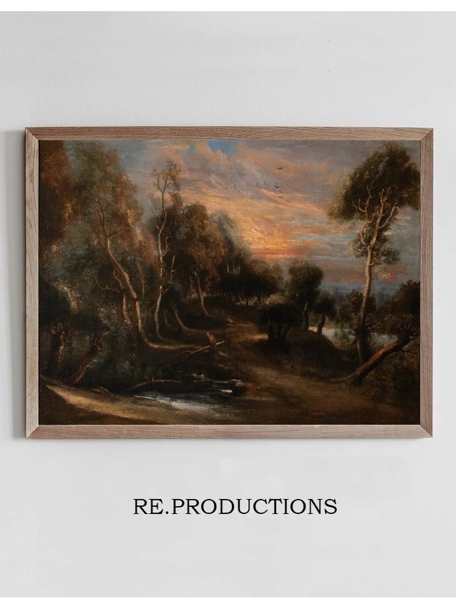 A Wooded Landscape at Sunset