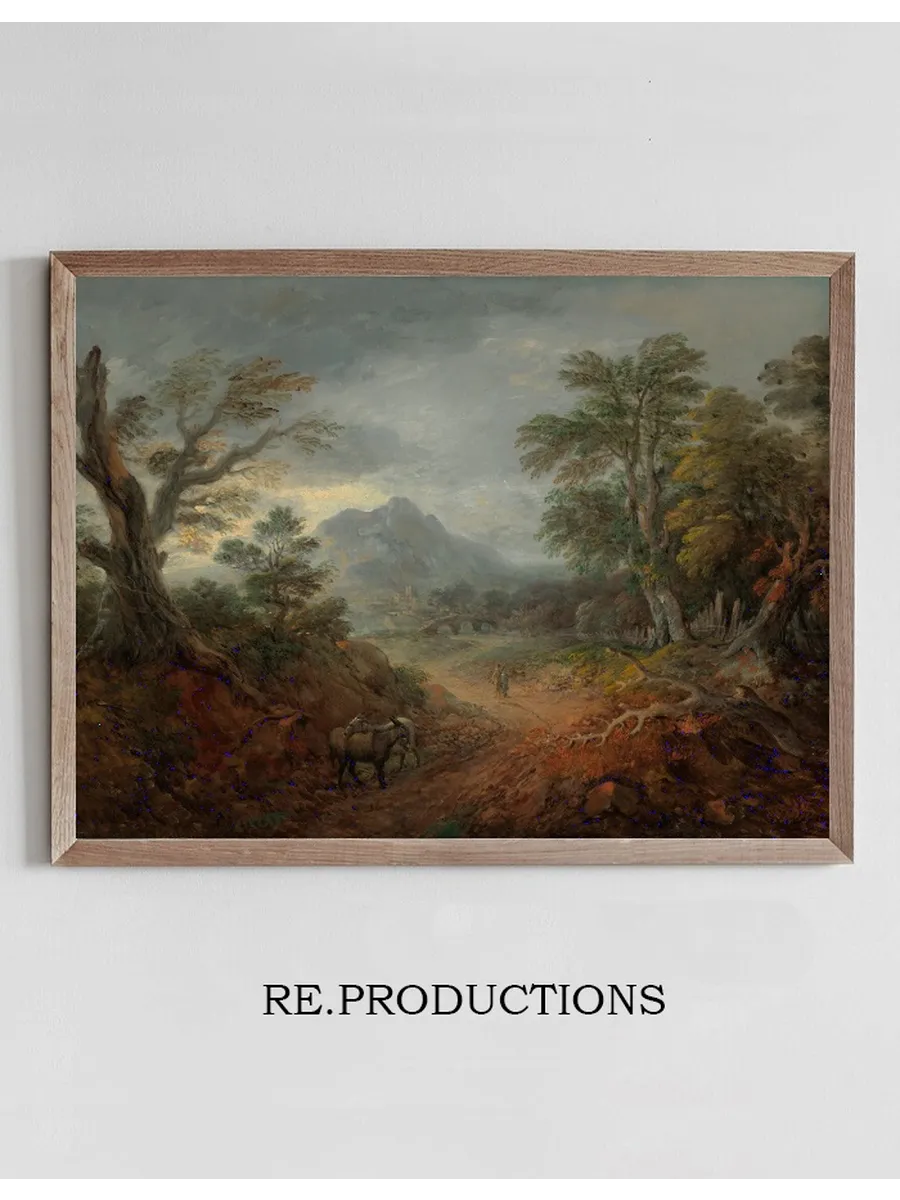 A Wooded Landscape with Donkeys and Figures on a Path