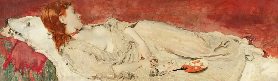 A Young Red - Hair Girl Sleeping on a Bearskin