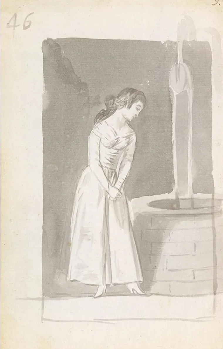 A Young Woman Looking into a Well