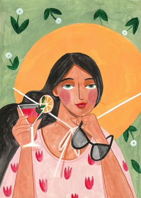 Abstract Modern Bohemian Woman with Cocktail