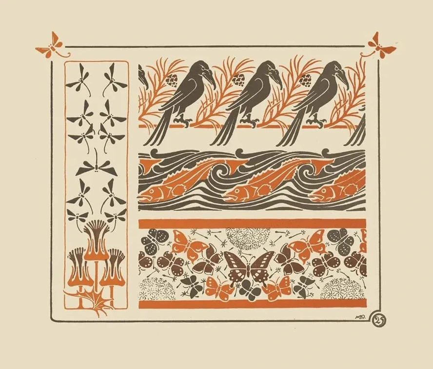 Abstract Design Based on Birds, Fish, Butterflies, Dragonflies
