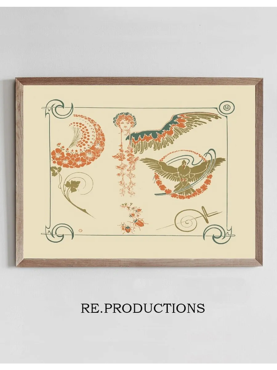 Abstract Design Based on Flowers, Angels, Birds, Beetles