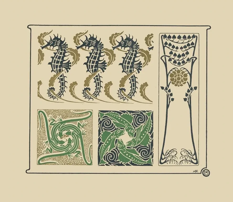 Abstract Design Based on Seahorses, Fish, Lizards, Tiny Leaves