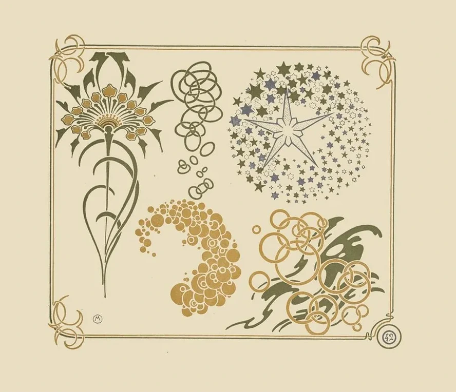 Abstract Design Based on Stars, Circles, Leaves