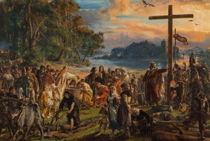 Adoption of Christianity, 965 AD, from the Series History of Civilization in Poland