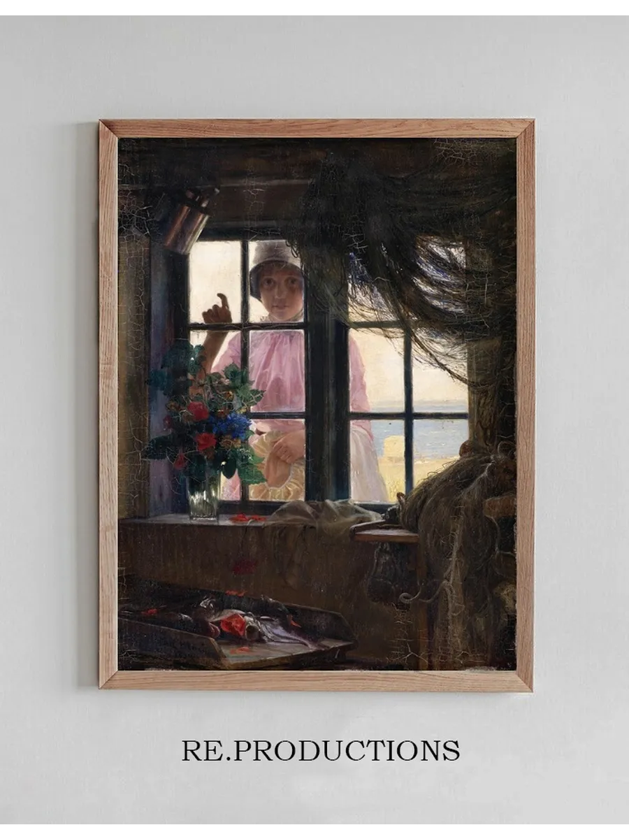 After the Bath. A Young Girl Knocking at the Fisherman's Window