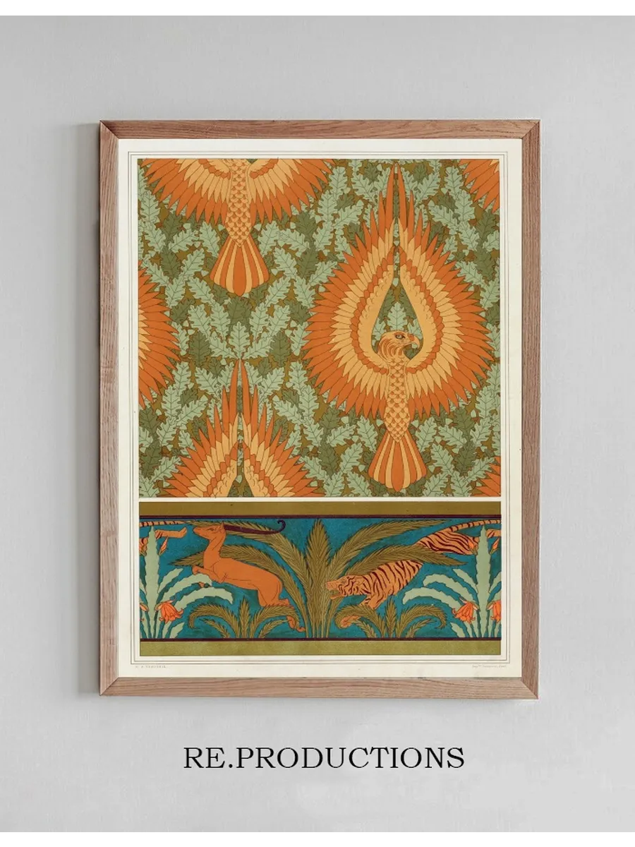 Aigles et Ch Ne, Papier Peint. Antilopes, Tigres, Cactus et Palmiers, Bordure