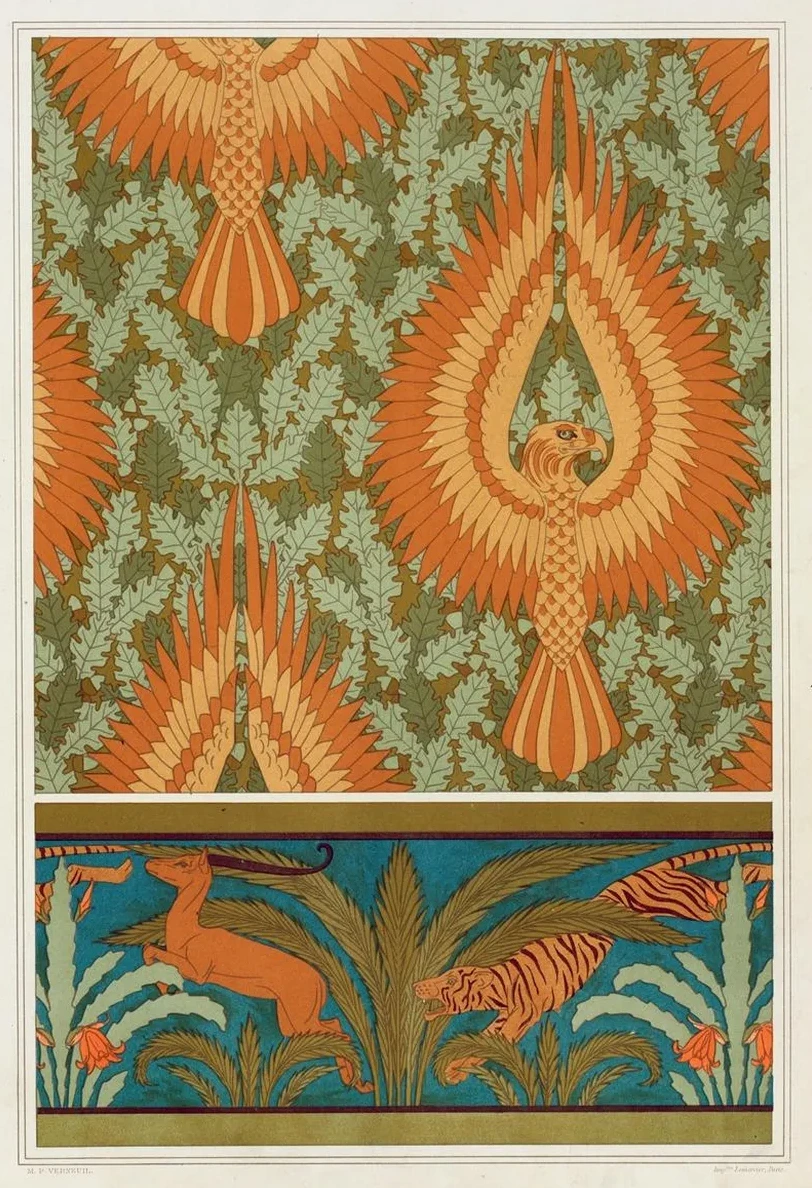 Aigles et Ch Ne, Papier Peint. Antilopes, Tigres, Cactus et Palmiers, Bordure