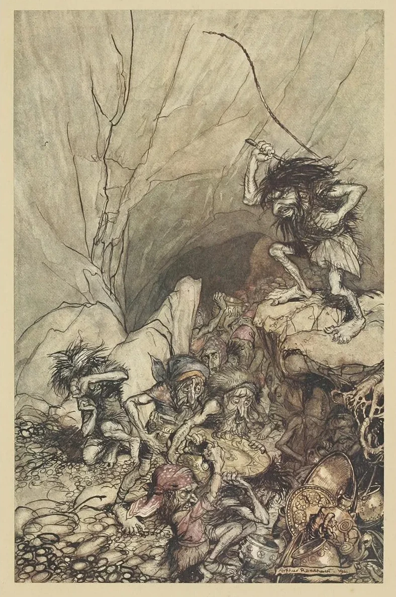 Alberich Drives in a Band of Niblungs Laden with Gold and Silver Treasure