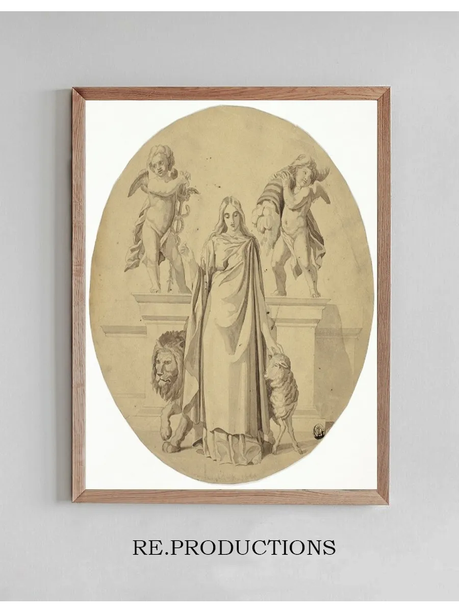 Allegorical Female Figure with Lion, Lamb, Two Putti