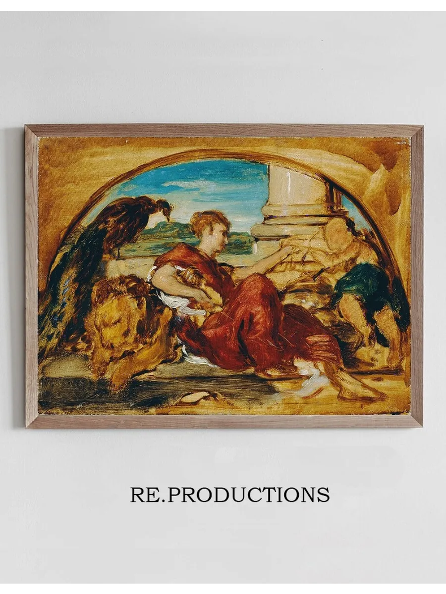 Allegorische Figur mit L we und Pfau