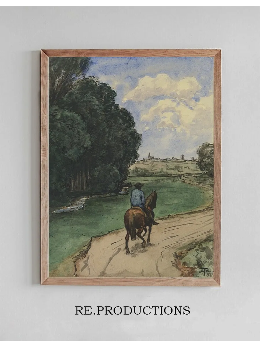 Am Waldesrand. Reiter Auf Einem Wege, Bildeinw Rts