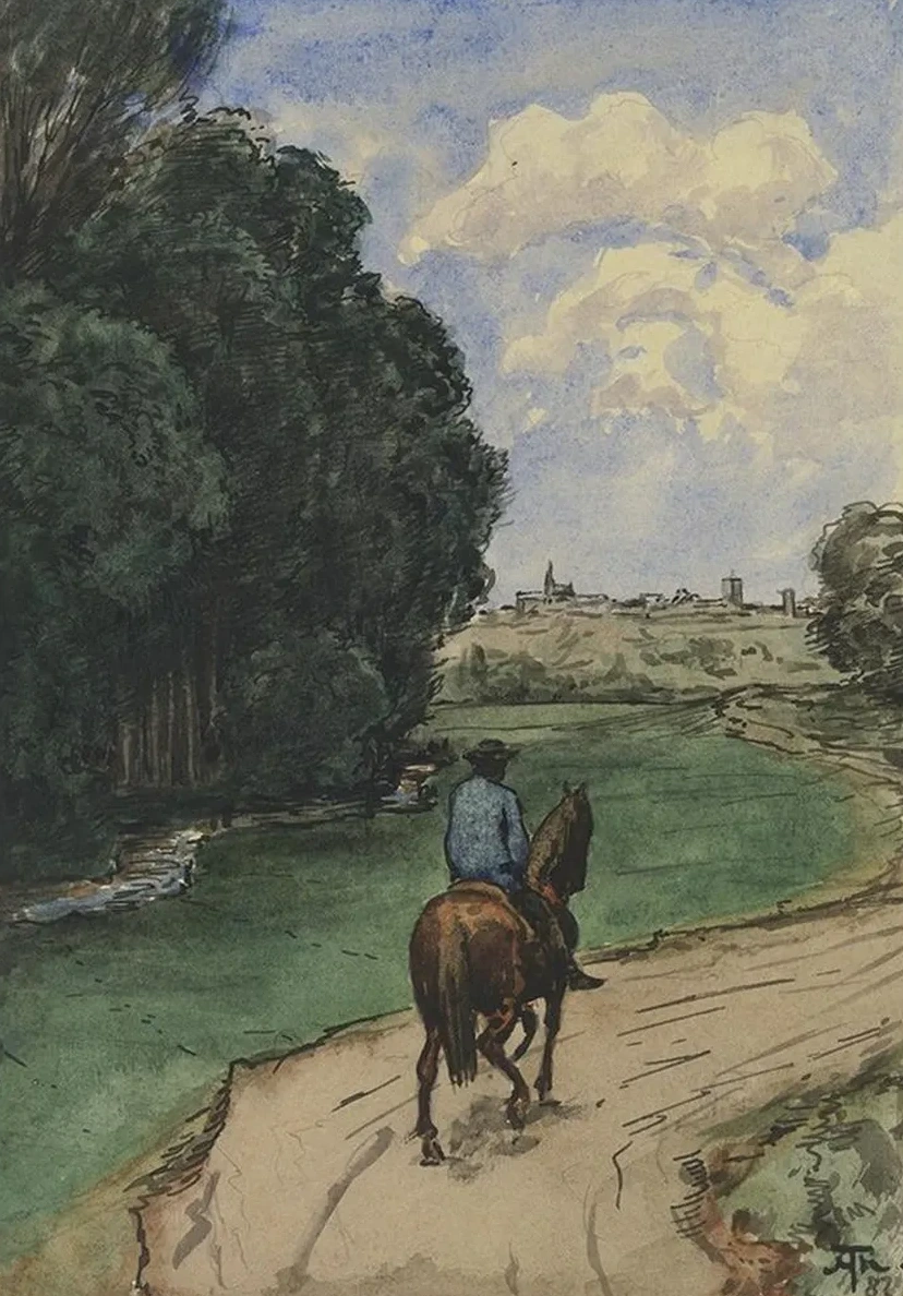 Am Waldesrand. Reiter Auf Einem Wege, Bildeinw Rts