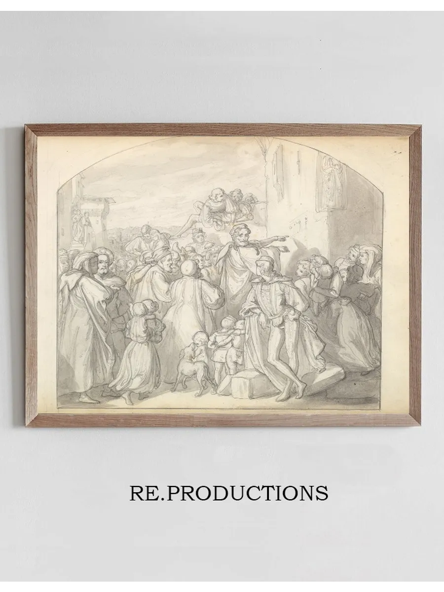 An Artist Drawing on Wall of a Church Watched by a Crowd