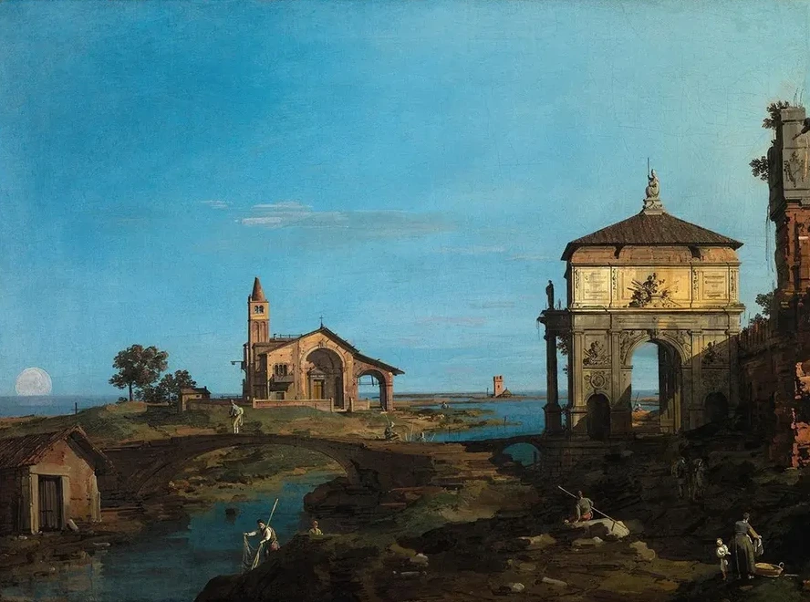 An Island in the Lagoon with a Gateway and a Church