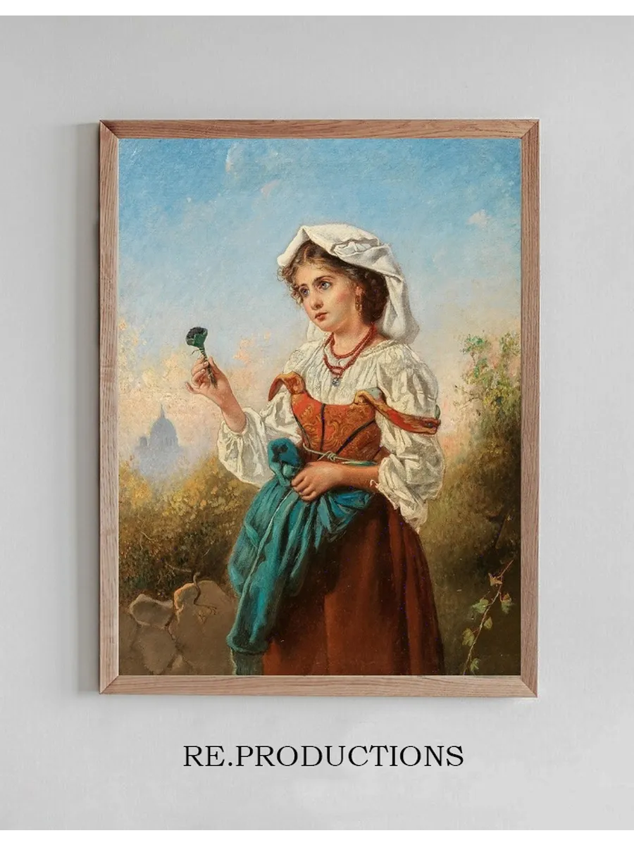 An Italian Violet Seller, With Rome In The Background