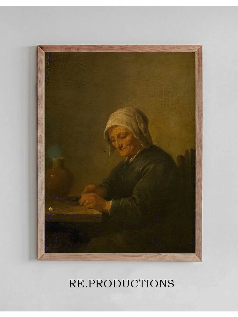 An Old Woman Cutting Tobacco