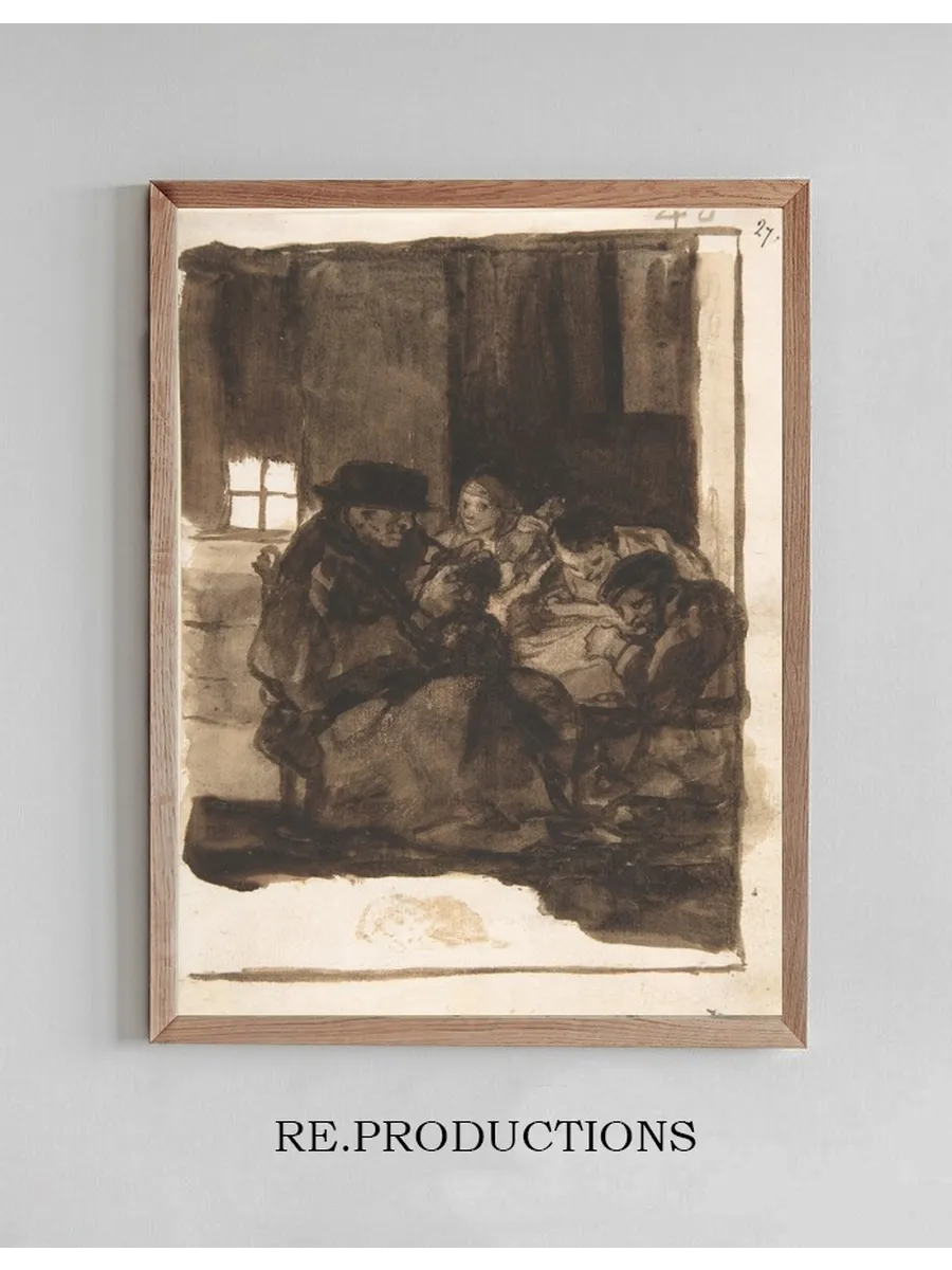 An Old Man Delousing a Boy in an Interior, Accompanied by Three Figures