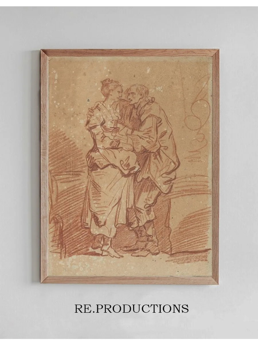 An Old Man with a Bag of Money Embracing a Young Woman
