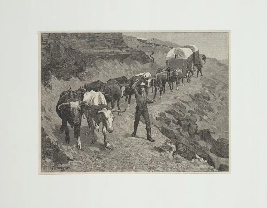 An Ox Train in the Mountains