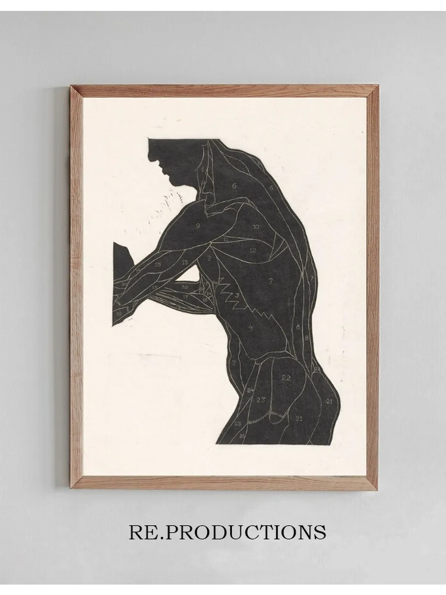 Anatomische Studie van de Zij - En Armspieren van Een Man in Silhouet