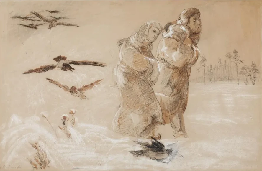 Anhelli and Ellenai en Route Sketch Inspired by the Poem Anhelli by Juliusz S owacki