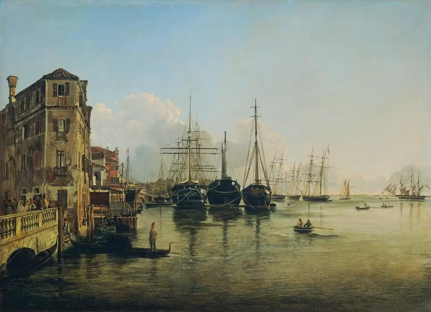 Ansicht Der Strada Nuova Gegen Die Giardini Pubblici in Venedig