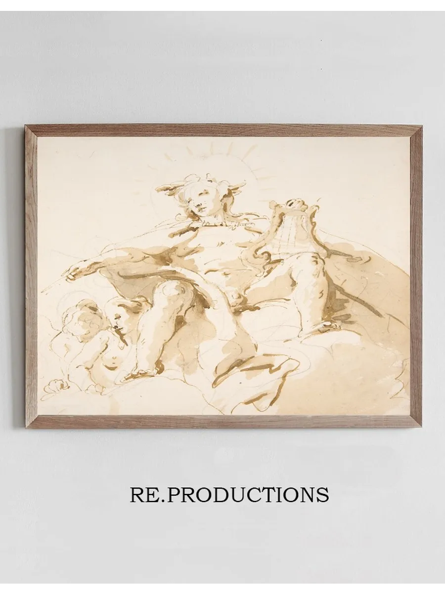 Apollo Seated on Clouds, Two Figures at Left