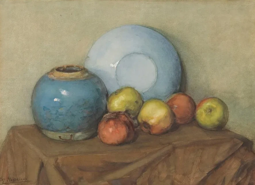 Appels, Ronde Pot En Plaat Op Een Tafel