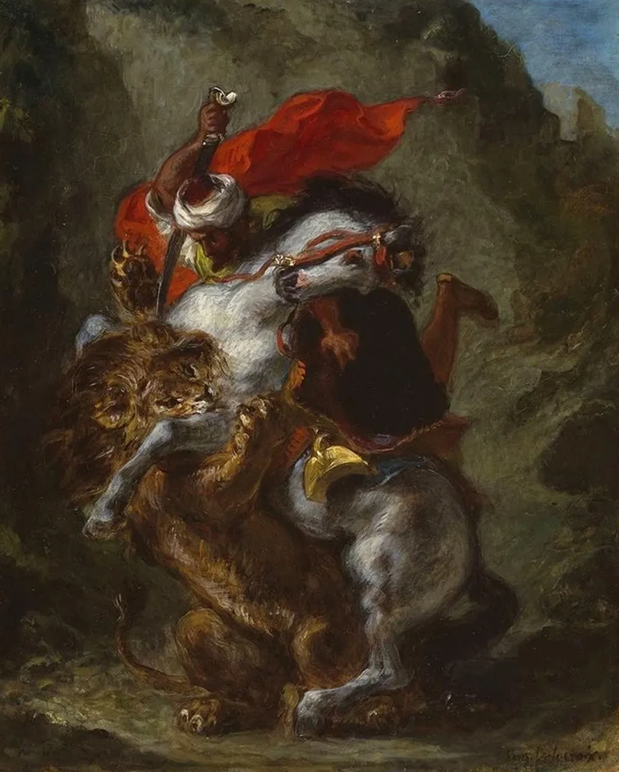 Arab Horseman Attacked by a Lion