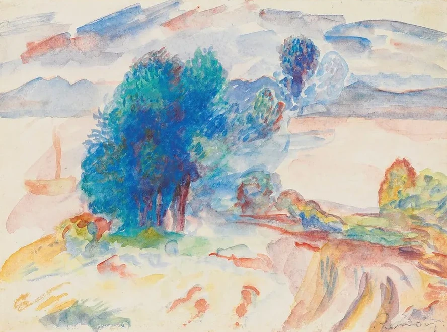 Arbres Au Bord de L Eau et Voilier