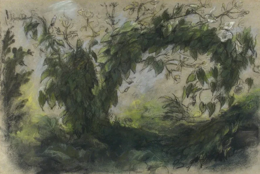 Arch of Morning Glories, Study for A Basket of Flowers
