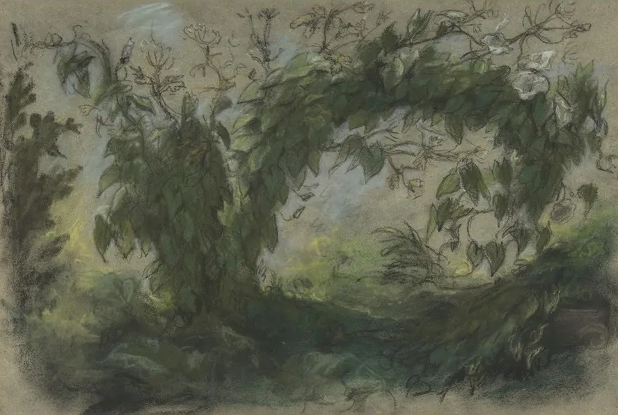 Arch of Morning Glories, Study for A Basket of Flowers