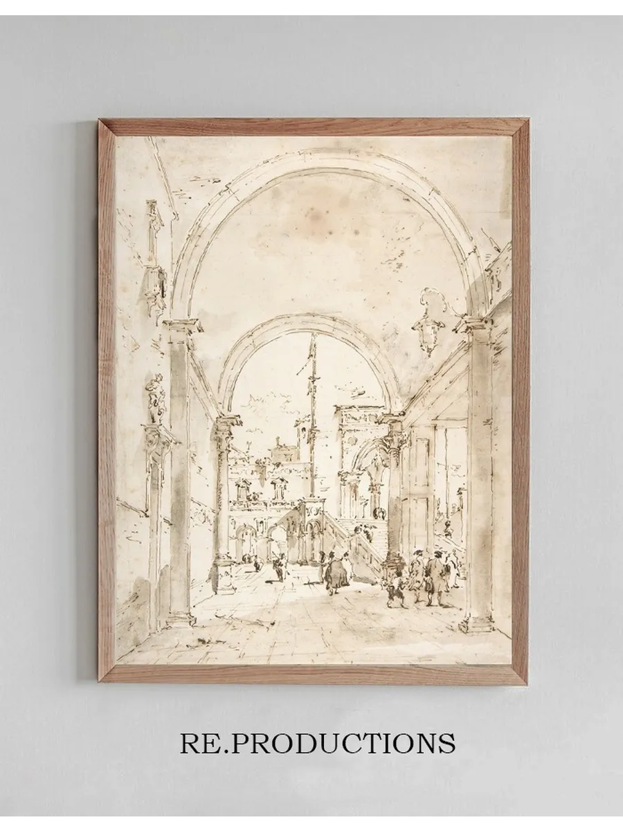 Architectural Capriccio Grand Staircase Seen Through an Archway