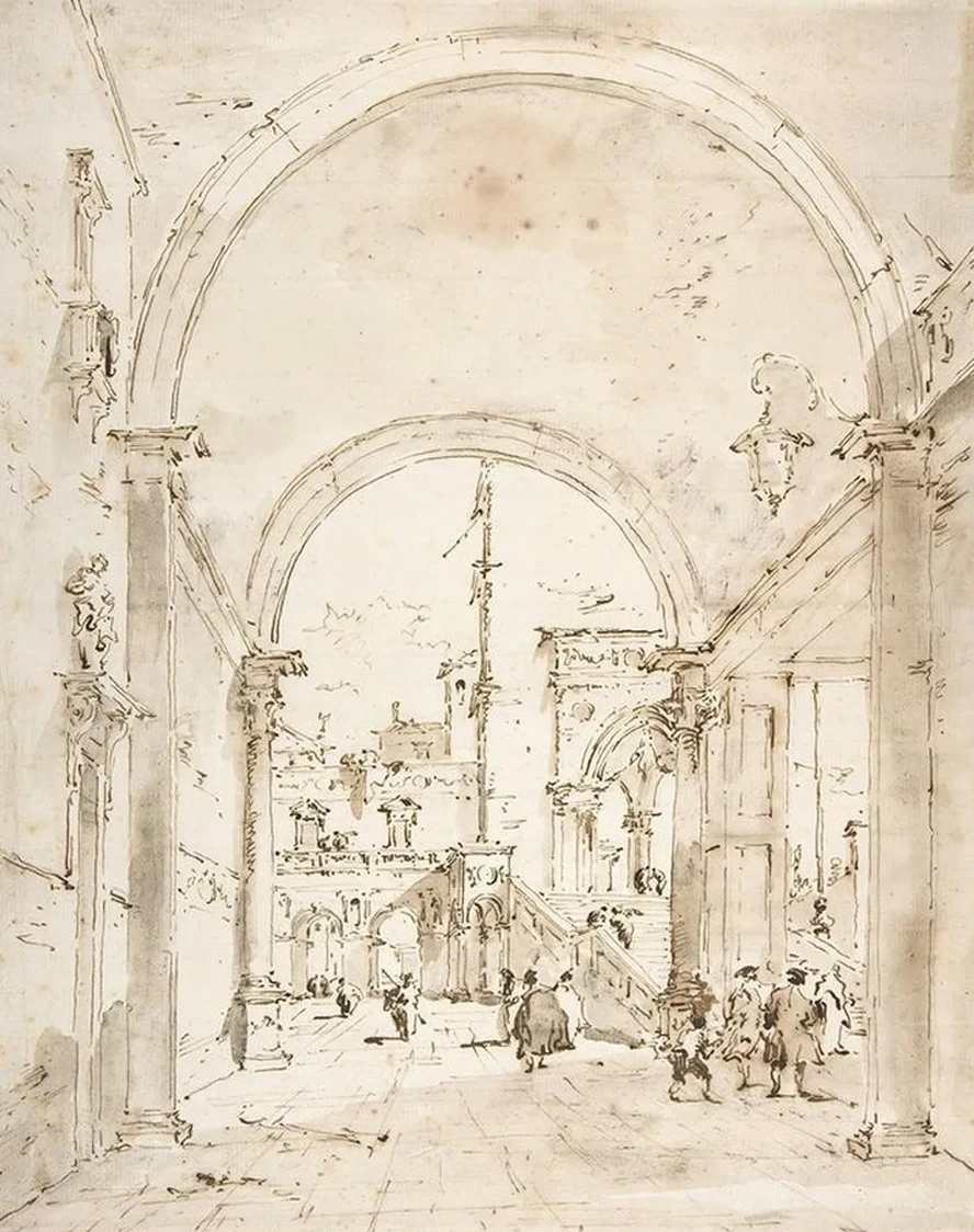 Architectural Capriccio Grand Staircase Seen Through an Archway