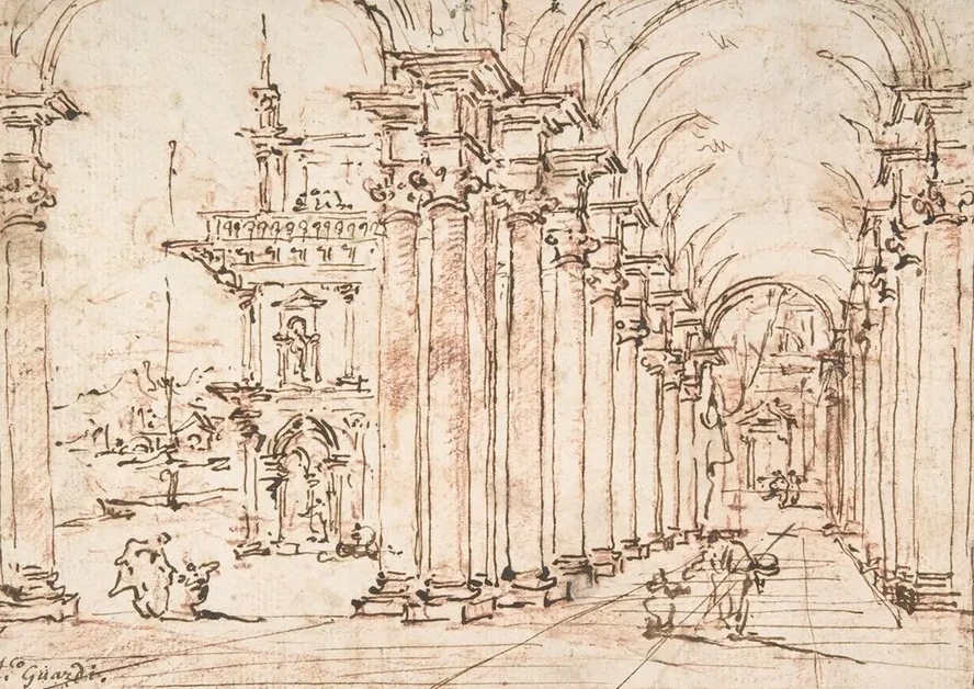 Architectural Capriccio Vaulted Colonnade of a Palace