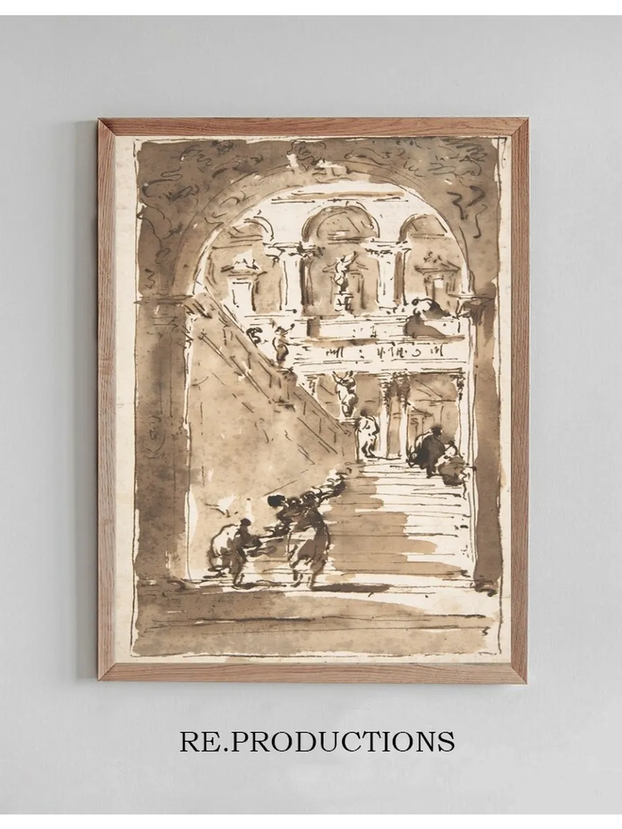 Architectural Fantasy Figures on a Grand Staircase