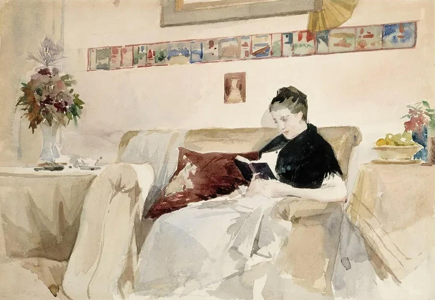 Artist's Wife Reading On The Sofa