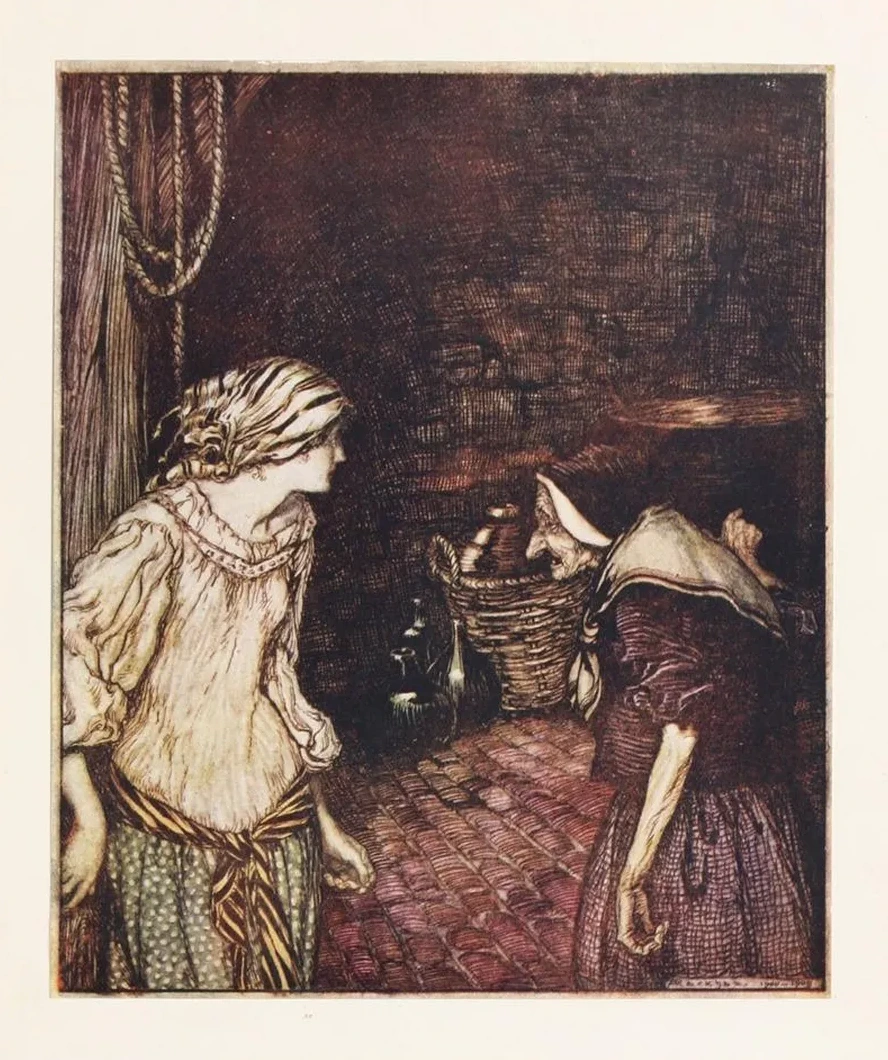 At Last She Reached the Cellar, and There She Found an Old, Old Woman with a Shaking Head