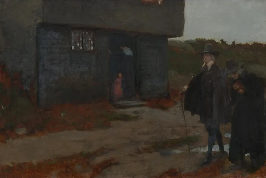 At the Cottage Door (17th Century New EnglandScene)