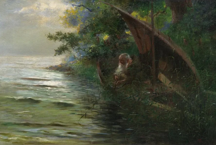 Auf Der Jagd (geistlicher IM Ruderboot, Am Seeufer Enten Auflauernd)