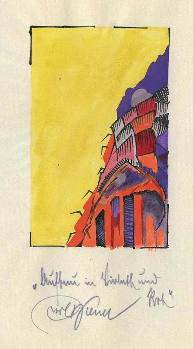 Aufbau in Violett und Rot
