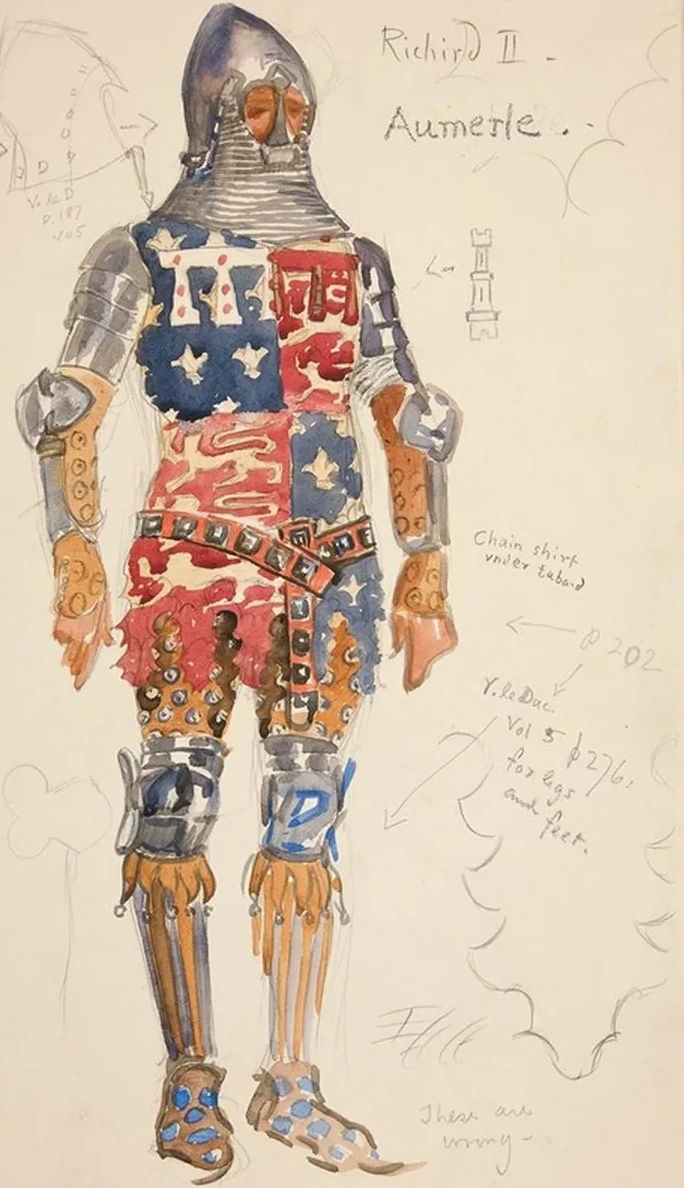 Aumerle (armed), Costume Sketch for Henry Irving's 1898 Planned Production of Richard II