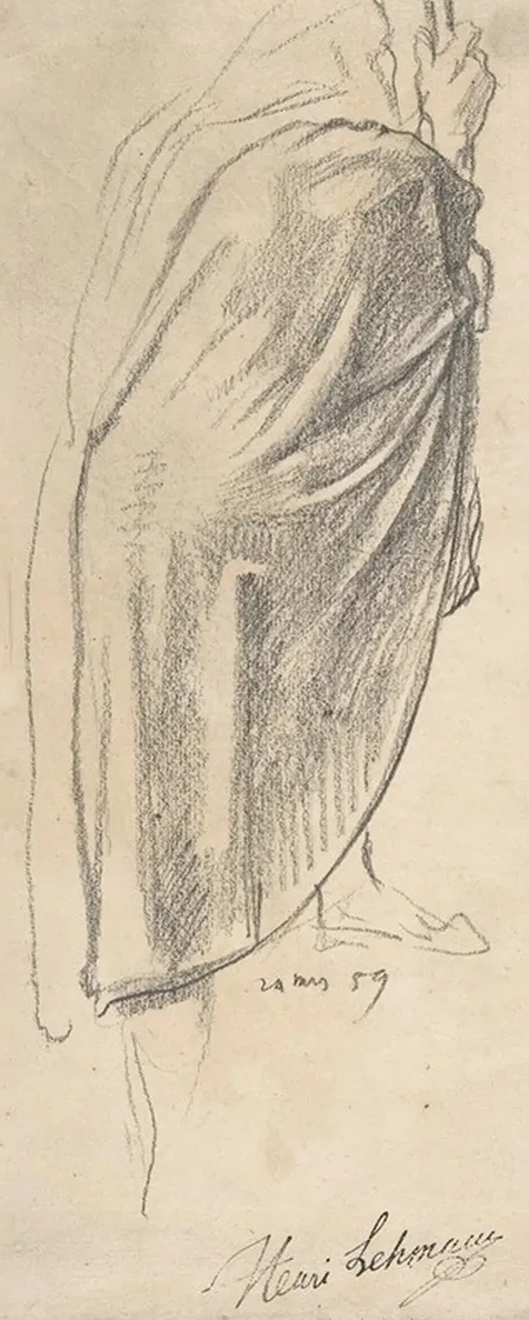 Back View of a Draped Male Figure Holding a Staff